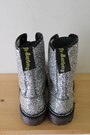 Dr Martens Vintage Silver Glitter Combat Boots | Size 5