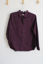 Chico's Black Purple Leopard Print Button Down Shirt | 1.5 (10)