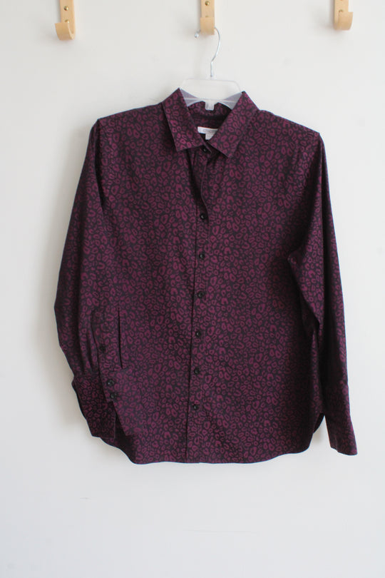 Chico's Black Purple Leopard Print Button Down Shirt | 1.5 (10)