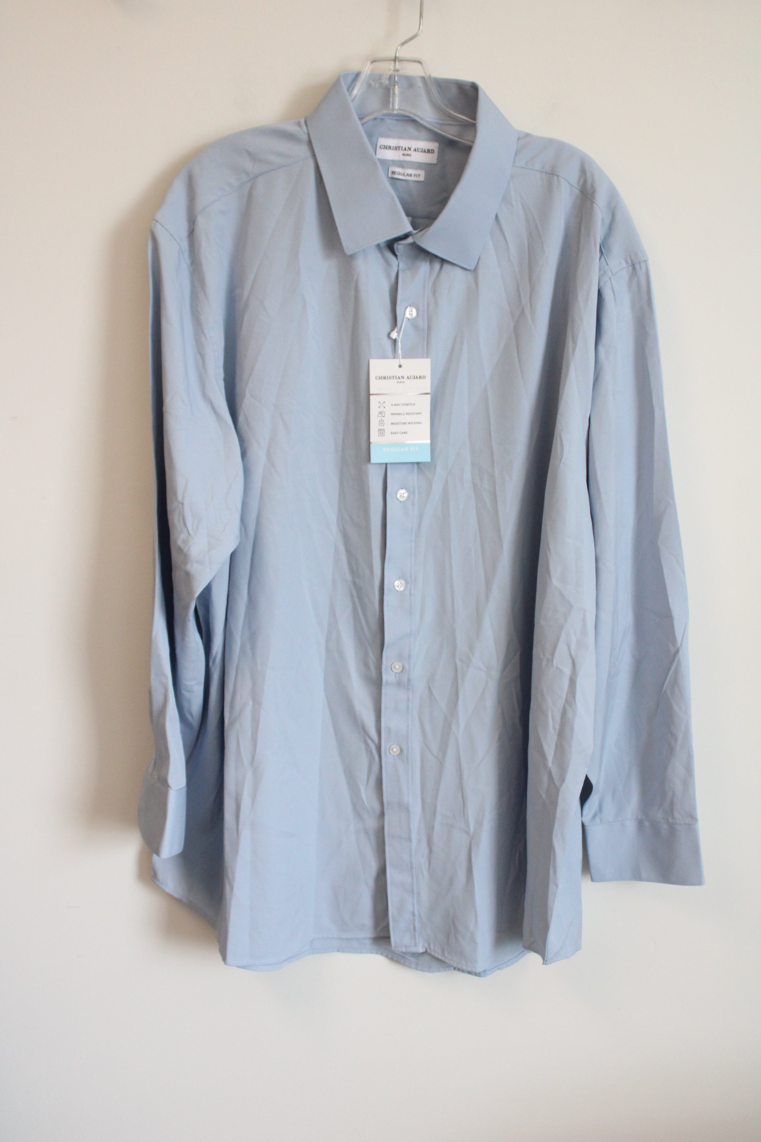 NEW Christian Aujard Performance Stretch Light Blue Button Down Regular Fit Shirt | 2XL 18-18 1/2 34/35