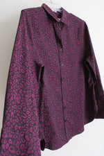 Chico's Black Purple Leopard Print Button Down Shirt | 1.5 (10)