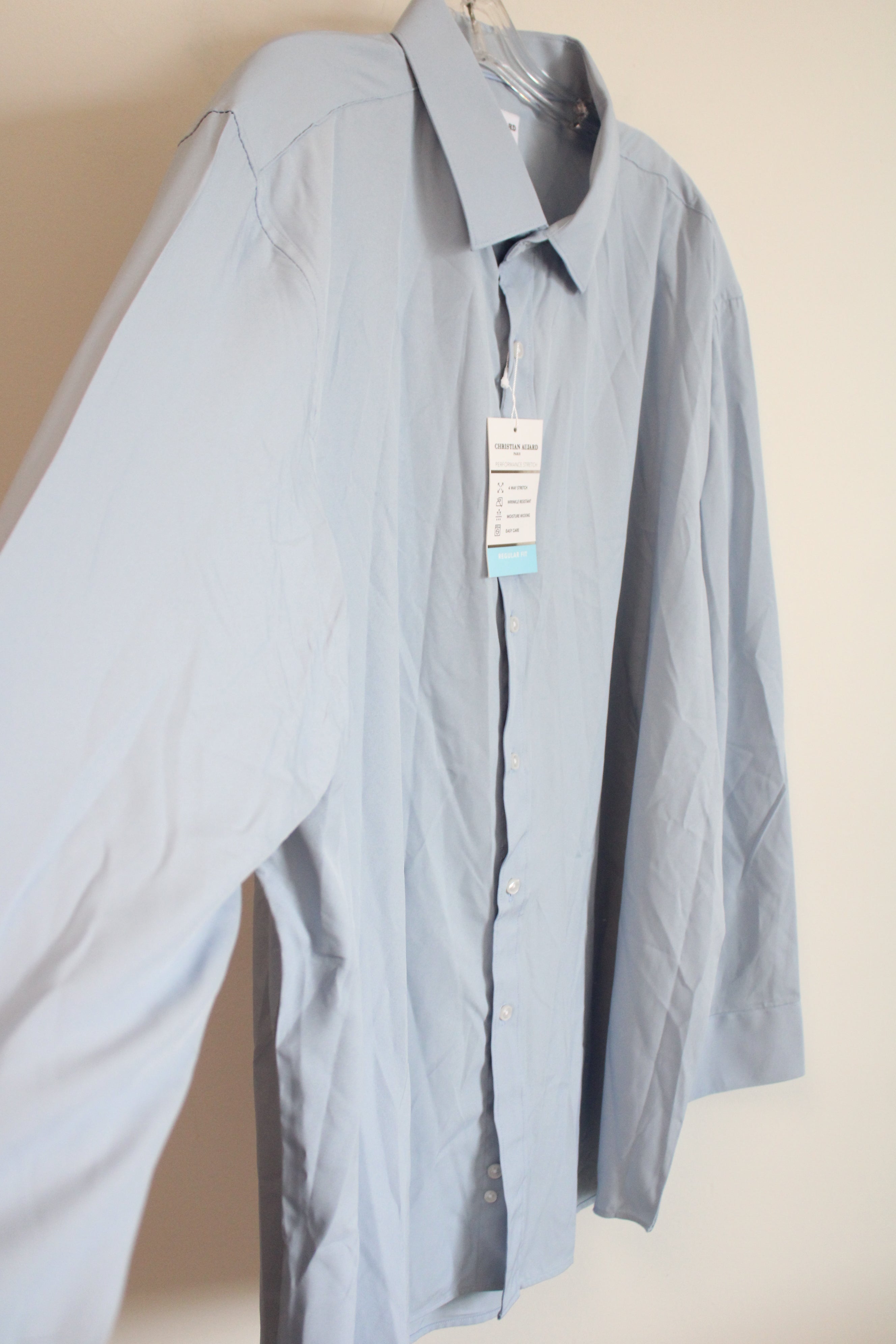 NEW Christian Aujard Performance Stretch Light Blue Button Down Regular Fit Shirt | 2XL 18-18 1/2 34/35