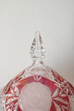 Red & Cut Crystal Clear Glass Covered Candy Dish