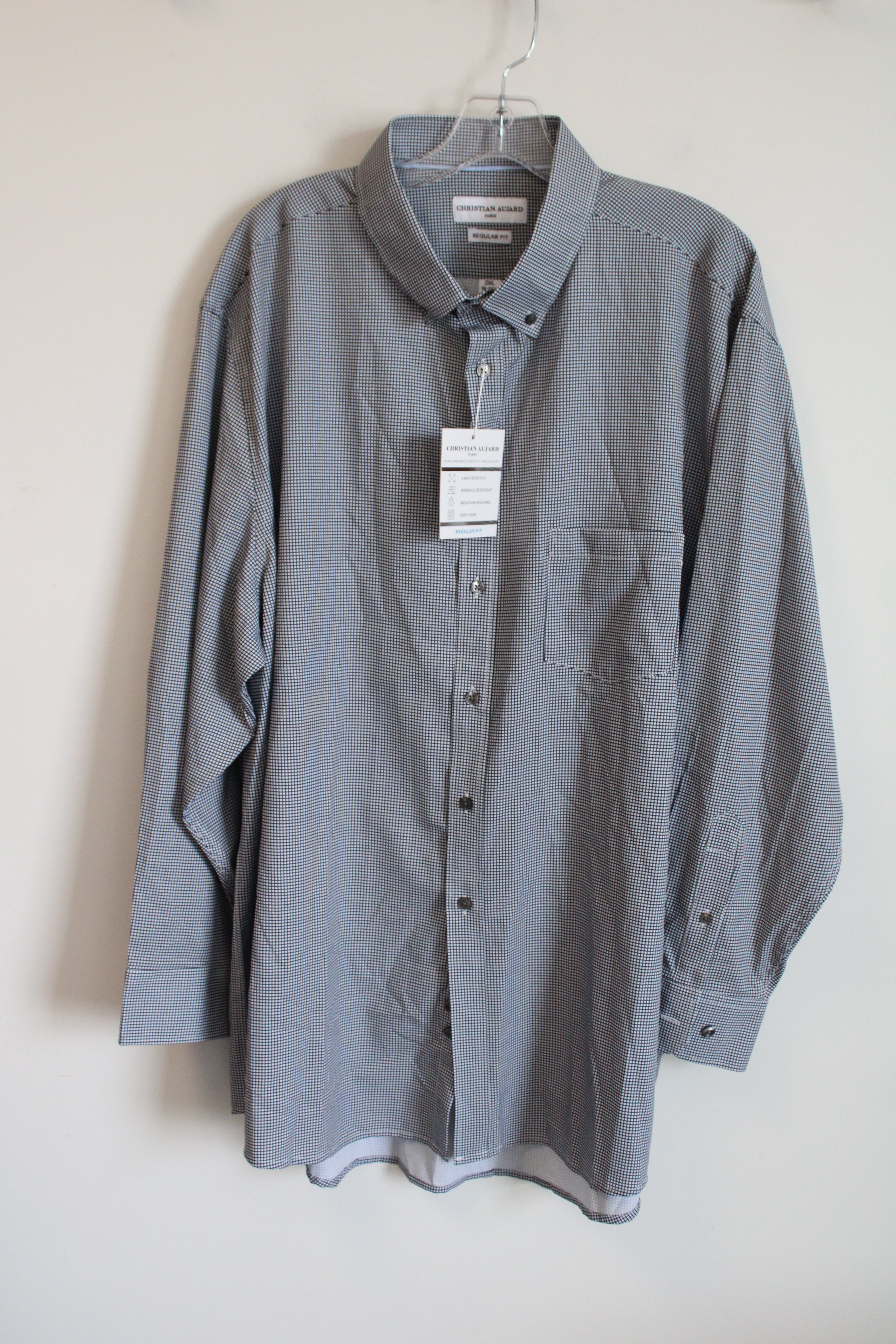 NEW Christian Aujard Performance Stretch Black White Button Down Regular Fit Shirt | 2XL 18-18 1/2 34/35 (Copy)