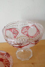 Red & Cut Crystal Clear Glass Covered Candy Dish