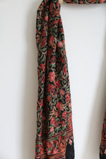 NEW Sevya Black Embroidered Floral Wool Blend Shawl