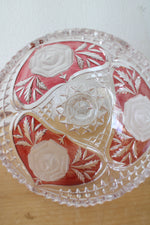 Red & Cut Crystal Clear Glass Covered Candy Dish