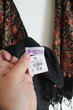 NEW Sevya Black Embroidered Floral Wool Blend Shawl