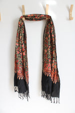 NEW Sevya Black Embroidered Floral Wool Blend Shawl