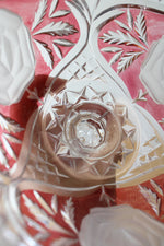 Red & Cut Crystal Clear Glass Covered Candy Dish