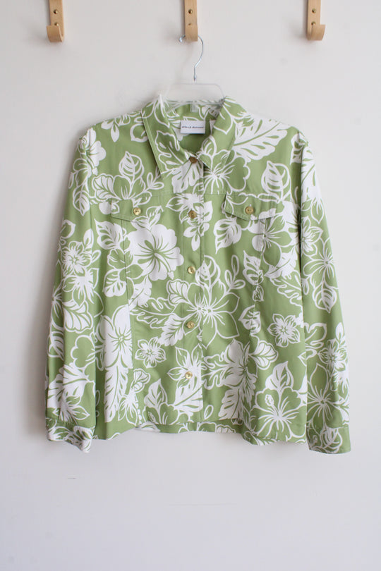 Alfred Dunner Green Leaf Pattern Light Jacket | 18