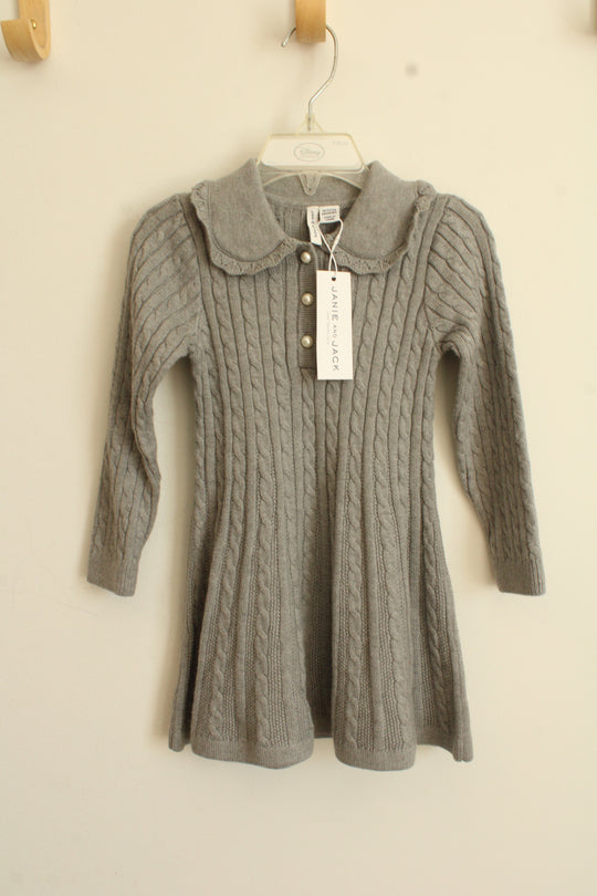 New Janie and Jack Gray Cable Knit Collared Sweater Dress with Pearl Buttons | 18-24 months