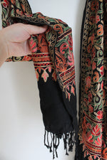 NEW Sevya Black Embroidered Floral Wool Blend Shawl