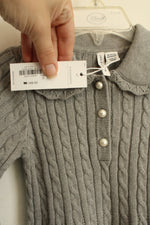 New Janie and Jack Gray Cable Knit Collared Sweater Dress with Pearl Buttons | 18-24 months