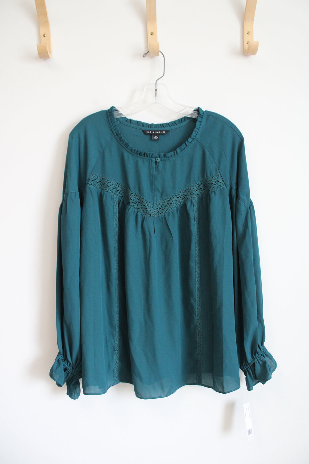 NEW Zac & Rachel Emerald Green Ruffle Lace Long Sleeved Top | XL