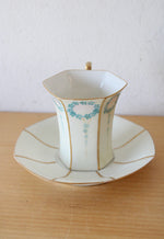 T&V Limoges France Hand Painted Blue Floral & Gold Tea Cup & Saucers