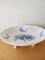 Home Interiors Blue & White Floral Footed Oval Dish