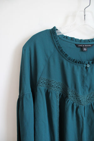 NEW Zac & Rachel Emerald Green Ruffle Lace Long Sleeved Top | XL