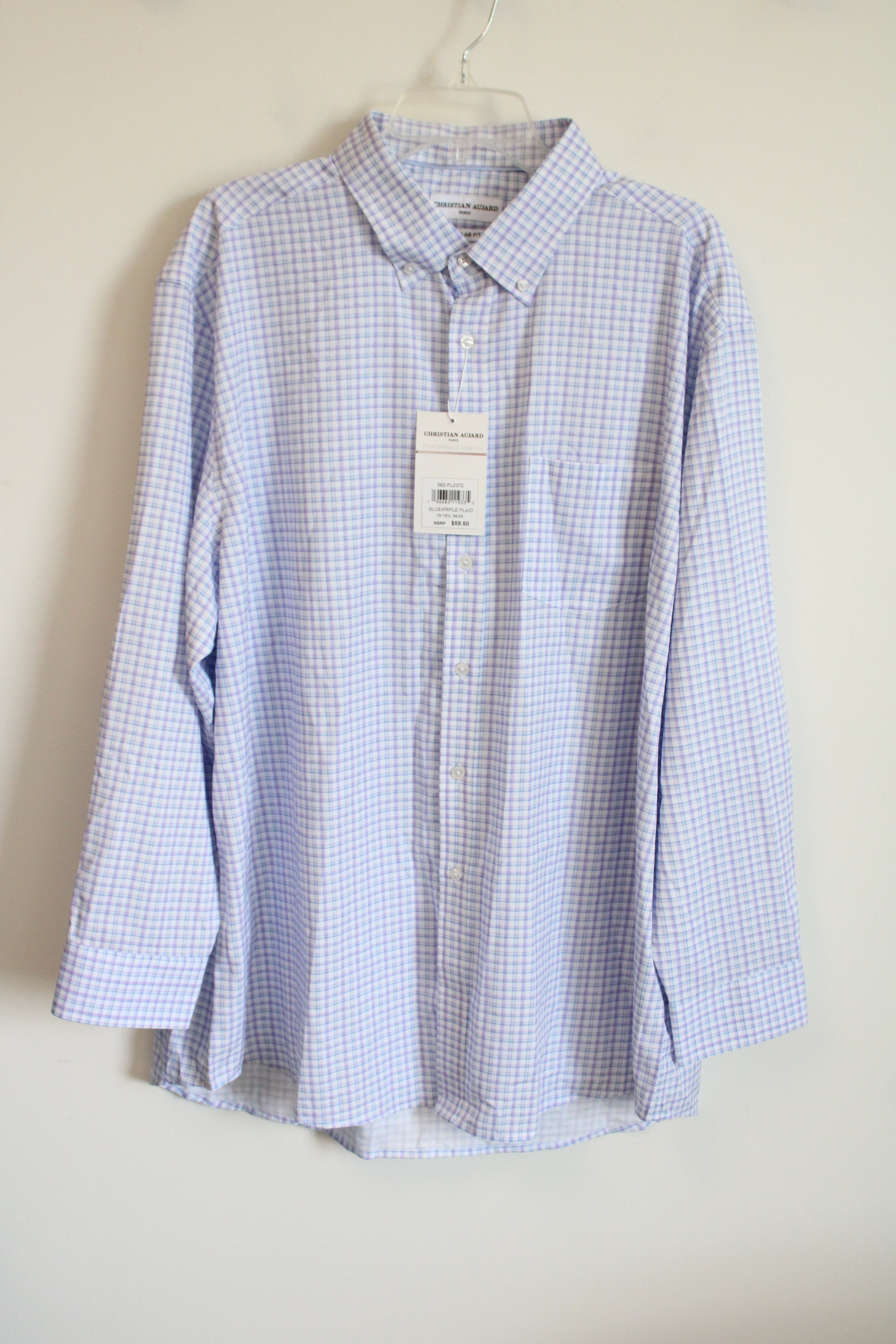 NEW Christian Aujard Performance Stretch Purple Plaid Button Down Regular Fit Shirt | 2XL 18-18 1/2 34/35 (Copy) (Copy)