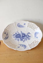 Home Interiors Blue & White Floral Footed Oval Dish