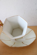 T&V Limoges France Hand Painted Blue Floral & Gold Tea Cup & Saucers