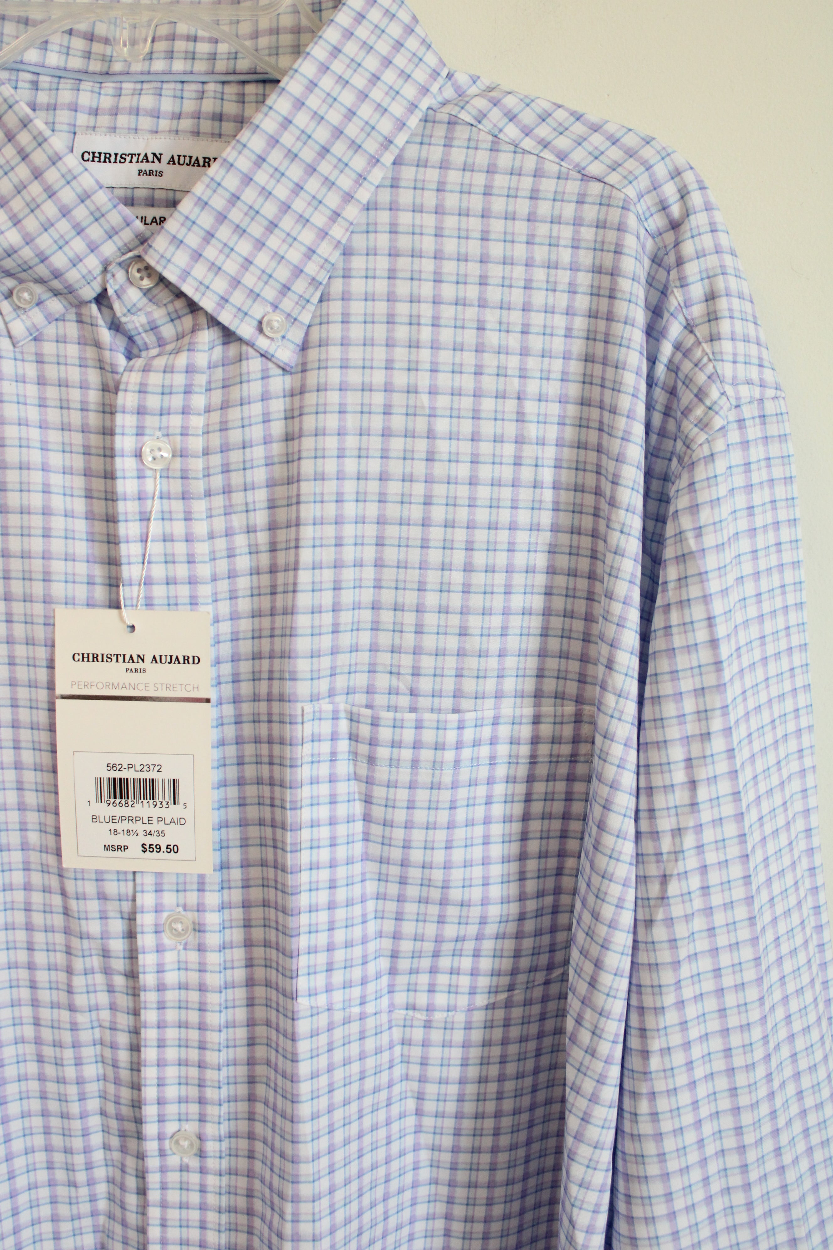 NEW Christian Aujard Performance Stretch Purple Plaid Button Down Regular Fit Shirt | 2XL 18-18 1/2 34/35 (Copy) (Copy)