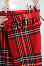 Vintage Faribo Red Tartan Plaid Wool Fringe Blanket
