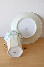 T&V Limoges France Hand Painted Blue Floral & Gold Tea Cup & Saucers