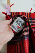 Vintage Faribo Red Tartan Plaid Wool Fringe Blanket