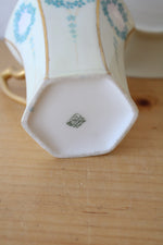 T&V Limoges France Hand Painted Blue Floral & Gold Tea Cup & Saucers