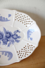 Home Interiors Blue & White Floral Footed Oval Dish