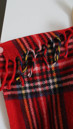 Vintage Faribo Red Tartan Plaid Wool Fringe Blanket