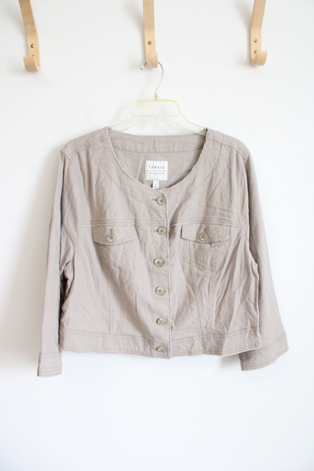Torrid Lightly Frayed Edge Tan Linen Blend Jacket | 2 (2X)