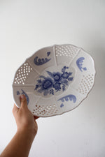 Home Interiors Blue & White Floral Footed Oval Dish