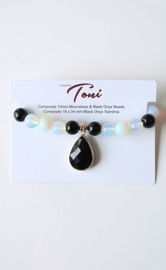 NEW Toni Moonstone & Black Onyx Beaded Bracelet/Anklet