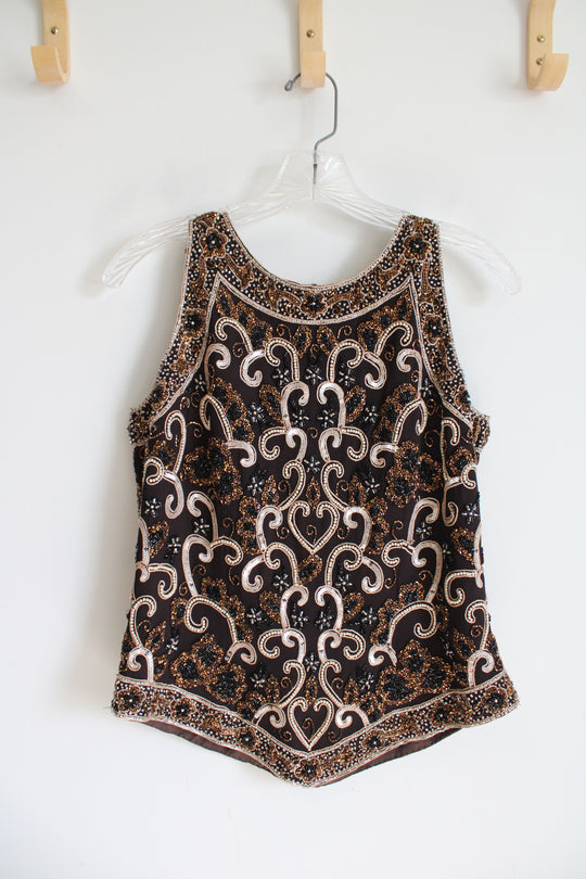 Jakara Brown Beaded Tank Top | S