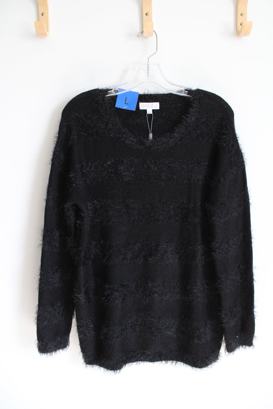 NEW Joseph A. Black Fuzzy Striped Sweater | L