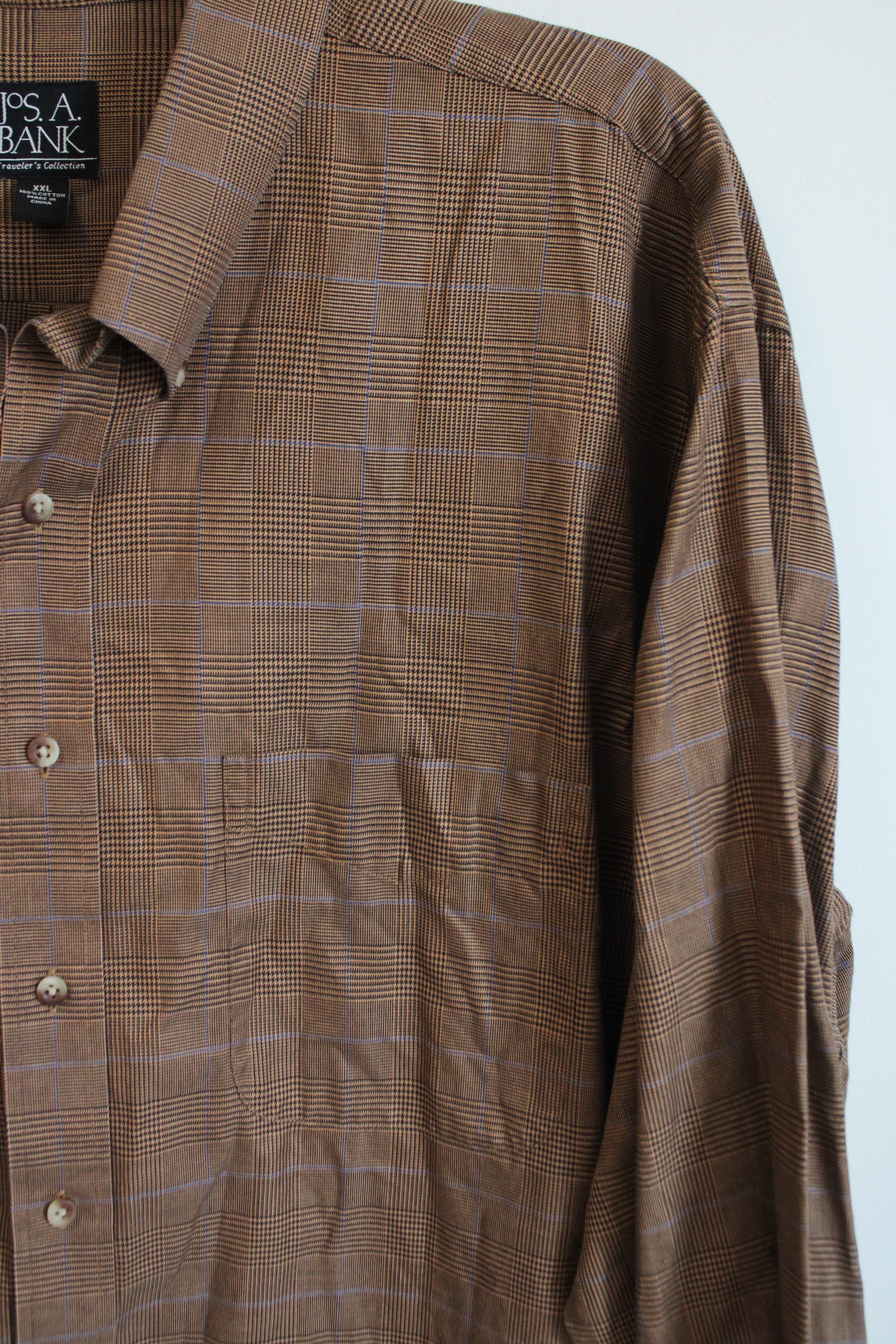 Jos. A. Bank Traveler's Collection Brown Houndstooth Button Down Shirt | XXL
