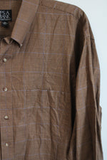 Jos. A. Bank Traveler's Collection Brown Houndstooth Button Down Shirt | XXL
