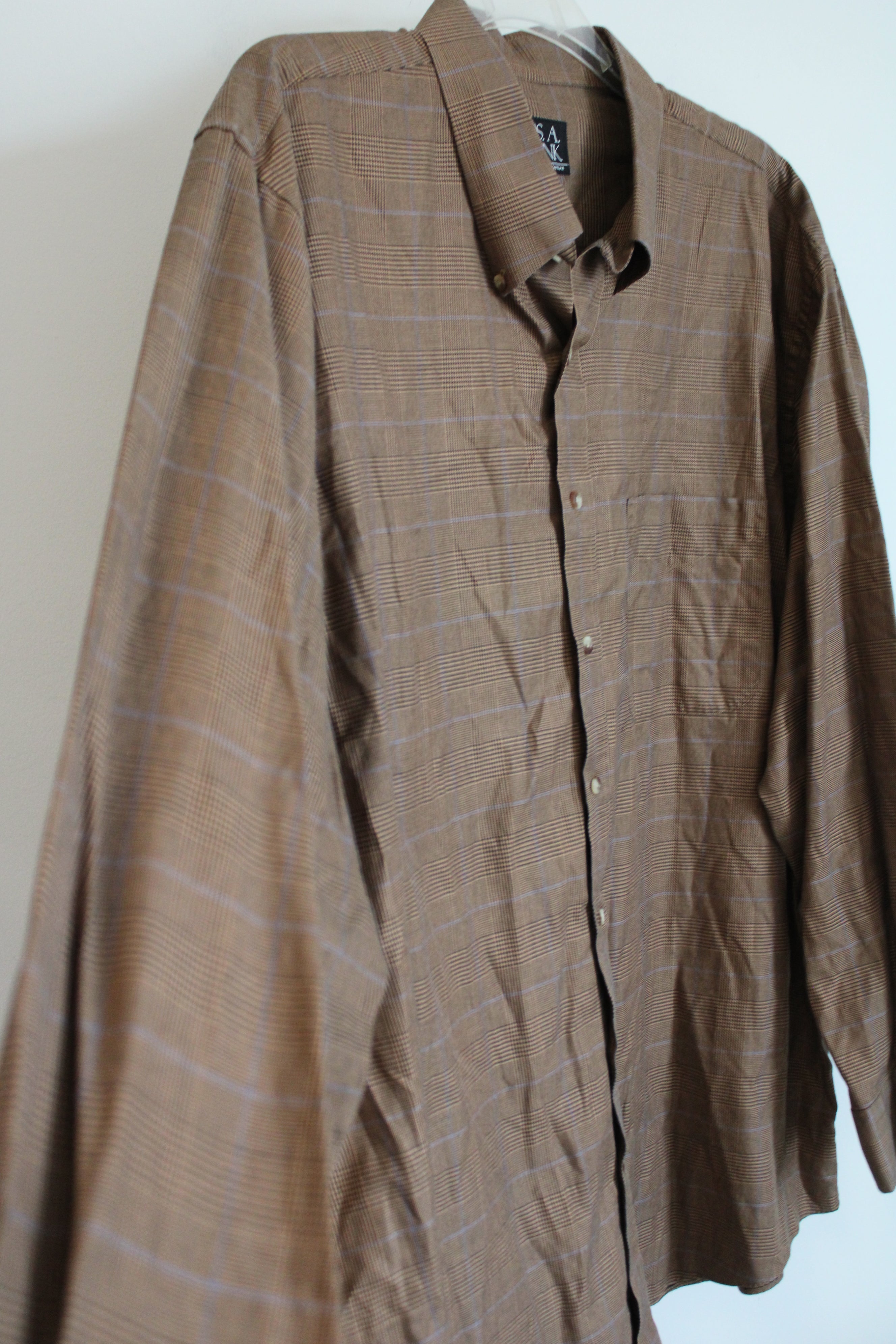 Jos. A. Bank Traveler's Collection Brown Houndstooth Button Down Shirt | XXL
