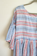 NEW Free People Summer Nights Raw Hem Blue Lagoon Striped Cotton Boho Dress | XL