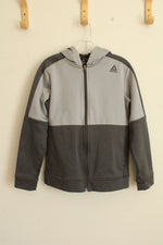 Reebok Light and Dark Gray Colorblock Zip Hooded Sweatshirt | M