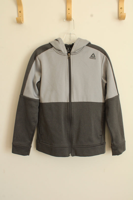 Reebok Light and Dark Gray Colorblock Zip Hooded Sweatshirt | M