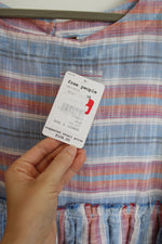 NEW Free People Summer Nights Raw Hem Blue Lagoon Striped Cotton Boho Dress | XL