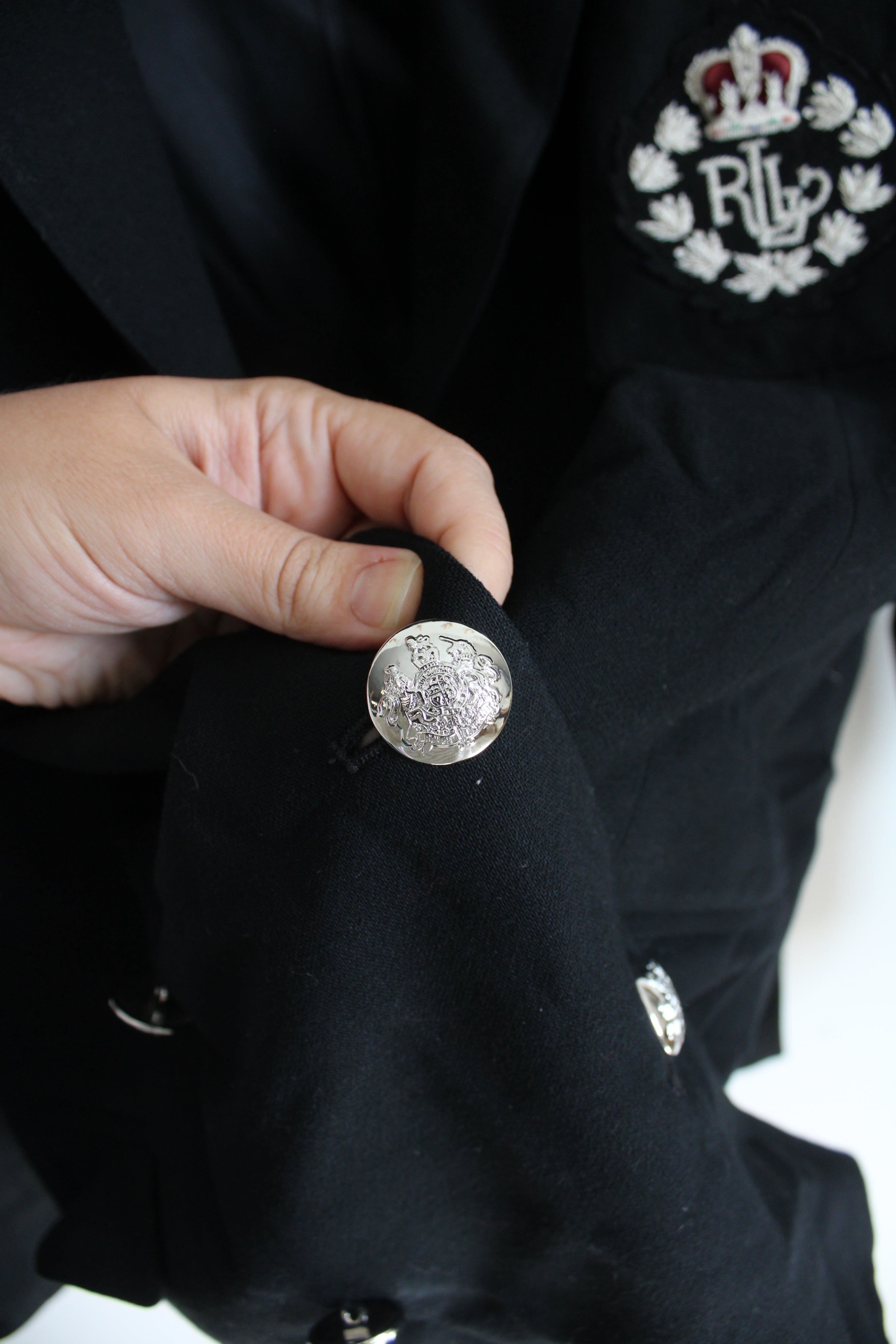 Ralph Lauren Double Breasted Crest Black Wool Blazer | 16