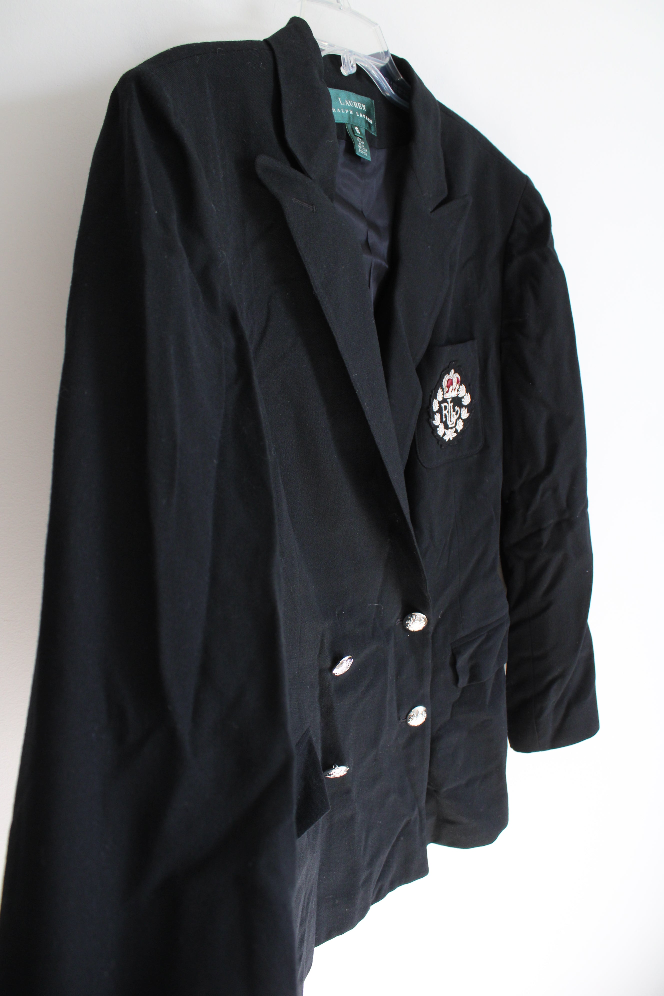 Ralph Lauren Double Breasted Crest Black Wool Blazer | 16