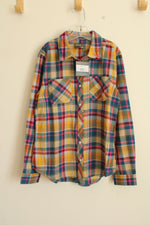 NEW Eddie Bauer Multicolor Flannel Button-down Shirt with Fox Embroidery | 14