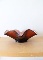 Vintage Iridescent Brown/Orange Ruffled Edge Glass Bowl