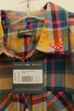 NEW Eddie Bauer Multicolor Flannel Button-down Shirt with Fox Embroidery | 14