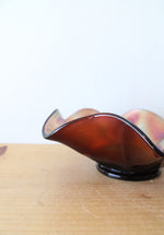 Vintage Iridescent Brown/Orange Ruffled Edge Glass Bowl